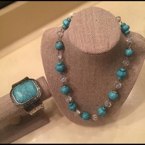 Turquoise necklace and silver Bangle